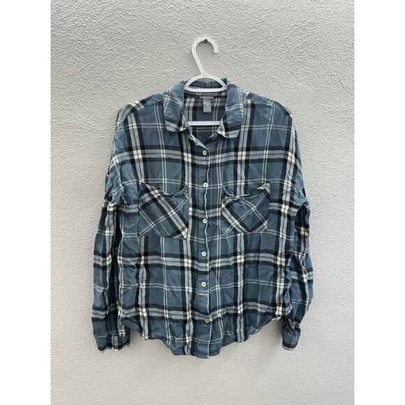 Charlotte Russe Womens Shirt Size Medium Blue Plaid Long Sleeve Button Up - Picture 1 of 10
